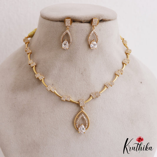 Sparkling Diamond-Finish Gold-Tone AD Teardrop Motifs Necklace NC2757 (Available In 2 Colors)