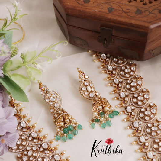 Royal Polki Emerald Statement Haaram with Earrings LH2016