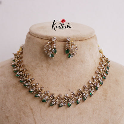Beautiful AD Leaf Motif Necklace NC2228 (Available in 2 Colours)