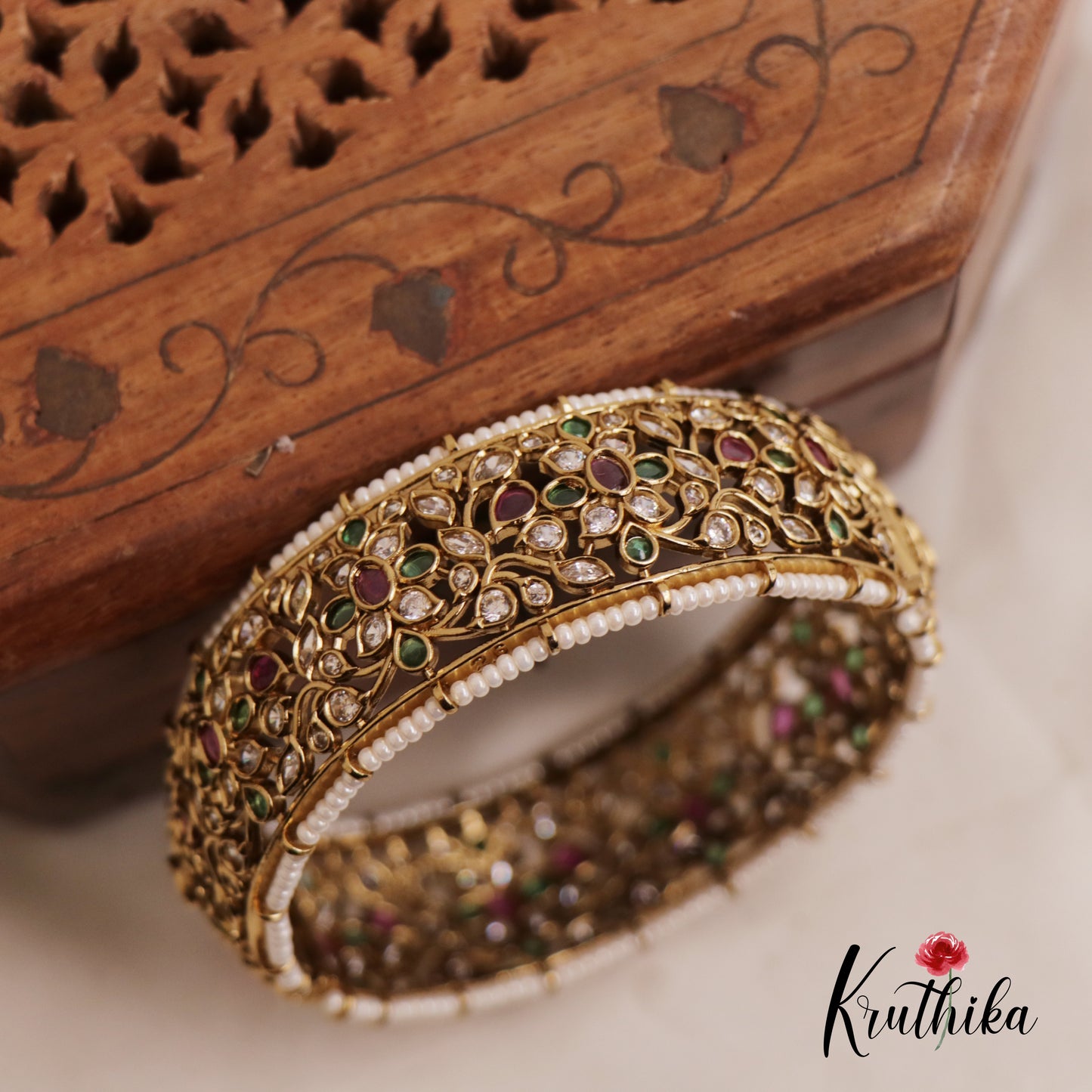 Radiant CZ Floral Openable Kada Bangle B369