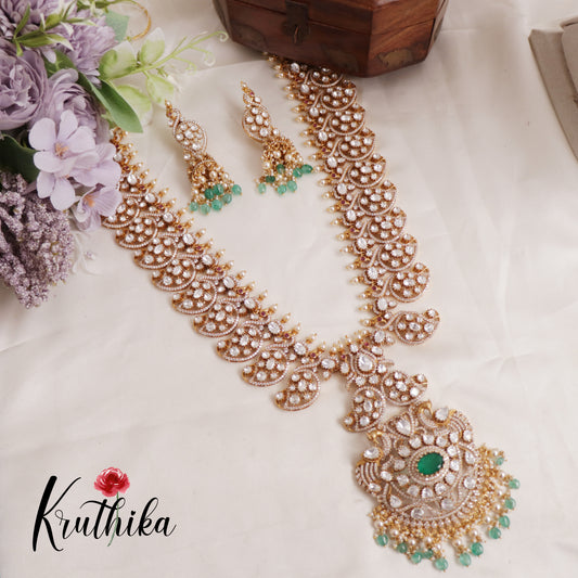 Royal Polki Emerald Statement Haaram with Earrings LH2016