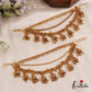 Beautiful Triple Layered Earchains With Jhumkas And Golden Beads EC157