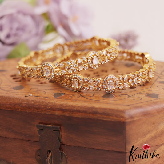 Sparkling Leaf Motifs AD Bangles B483 (Set of 2) (Available In 3 Colors)