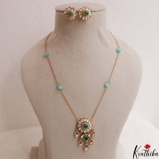 Elegant Floral Motifs Polki Victorian Pendant Chain Set LH2113 (Available In 3 Colors)