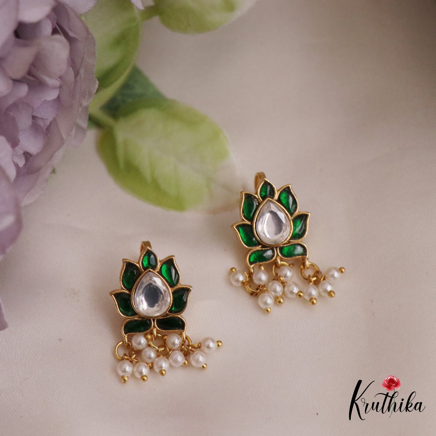 Pretty Kemp Lotus Motifs Earcuffs | Upper Earrings | Bugadi Earrings E1024 (Available In 4 Colors)