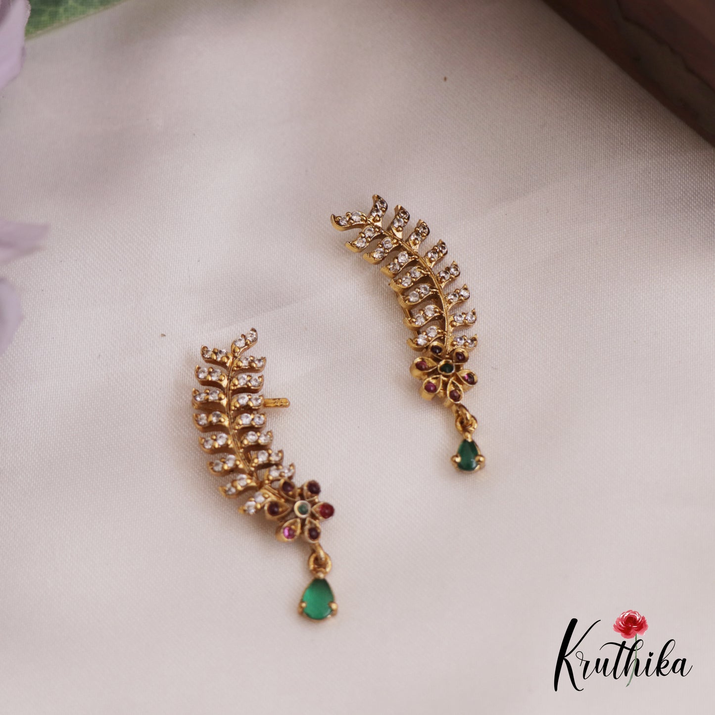 Elegant Floral Motifs AD Earcuff E911 (Available In 3 Colors)