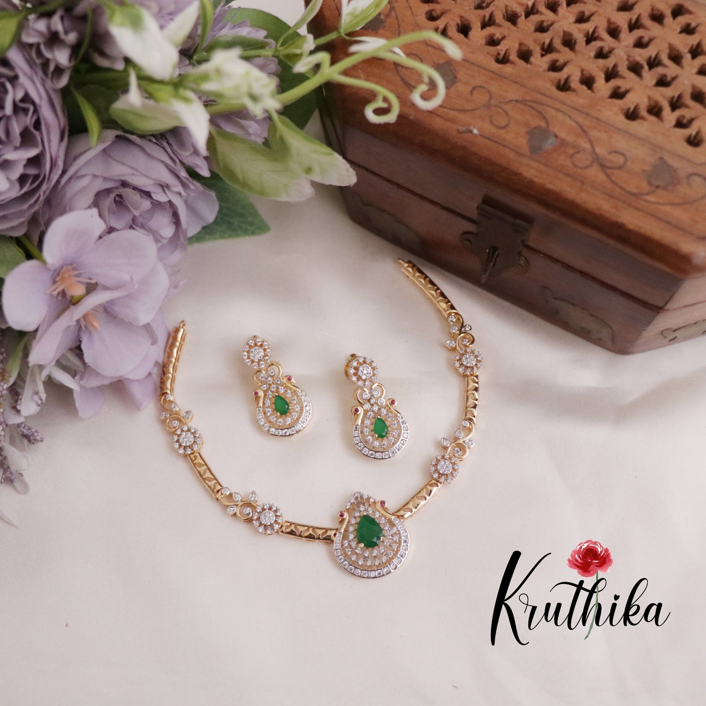 Beautiful CZ Victorian Peacock Pendant Hasli Necklace NC2285 (Available in 3 Colors)