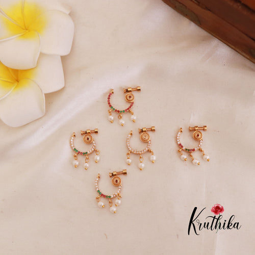 Beautyful  CZ pearl Nose rings/ Nathu/ Nath [ Assorted colors] N26