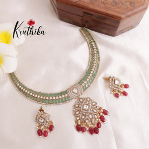 Pre order-Trendy AD Victorian hasli necklace with bead drops NC1890 (Available in two colors)-Pre order 25 to 30 days