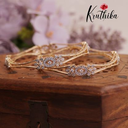 Beautiful AD Floral Sparkling Bangles B370 (Set of 2 Bangles)