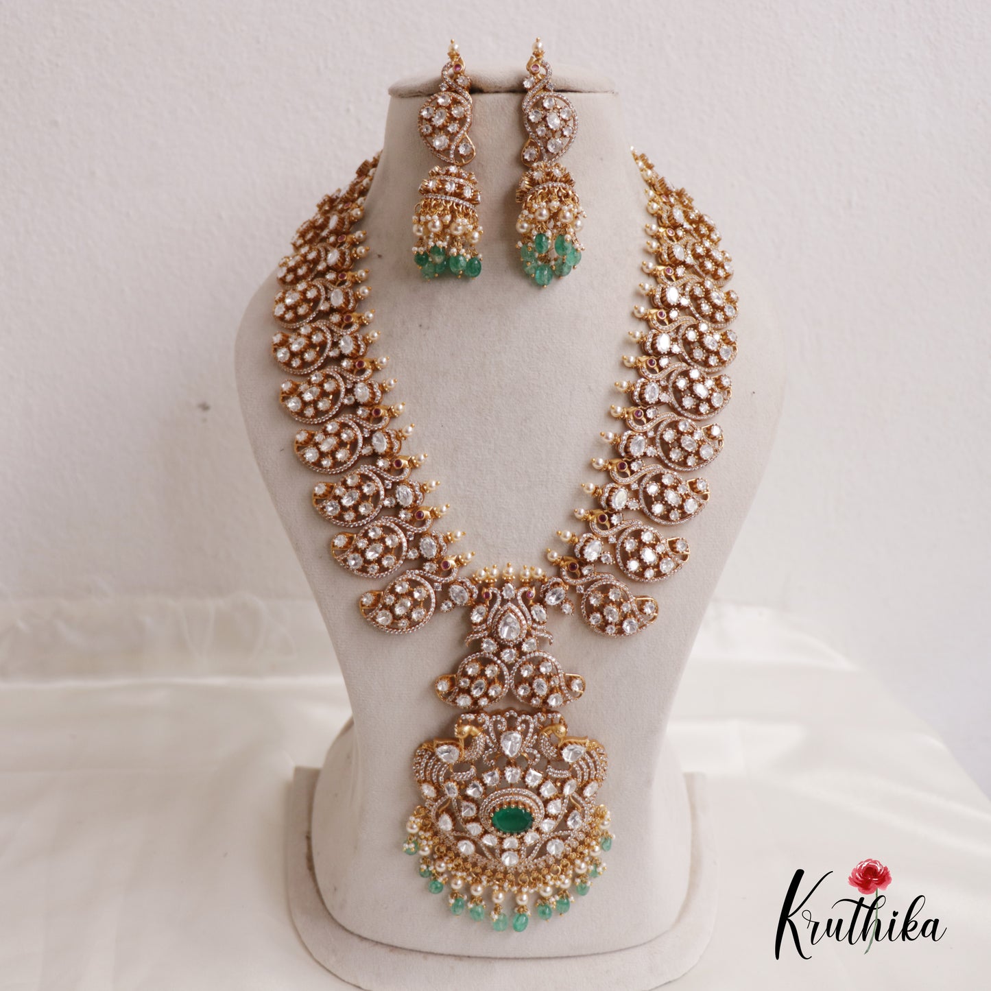 Royal Polki Emerald Statement Haaram with Earrings LH2016