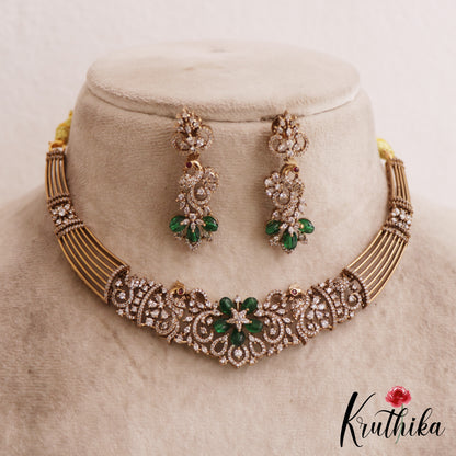 Sparkling AD Floral Peacock Motifs Victorian Hasli Choker NC2818 (Available In 2 Colors)
