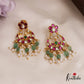 Stunning Floral Motifs Chandbali Jadau Earrings With Green Bead Drops E962
