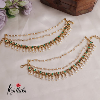 Elegant Jadau Pearl Drop Triple Layered Earchains EC142 (Available In 2 Colours)