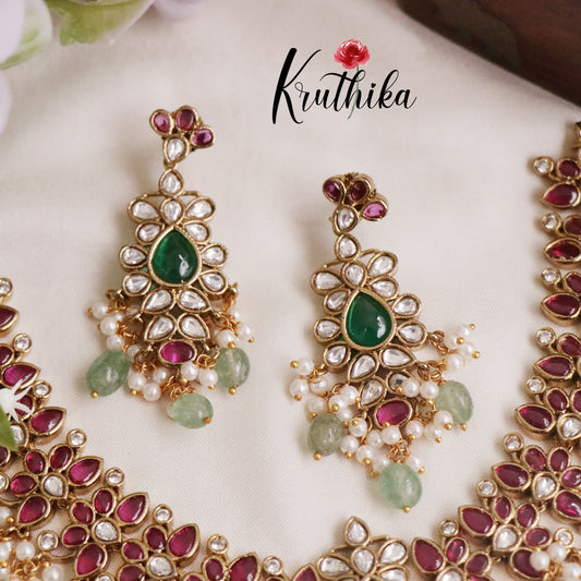 Royal Kemp Floral Necklace with Pastel Green Beads Drops NC2196