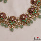 Trendy Lotus Motifs Jadau Necklace With Mint Green Beads LH2105