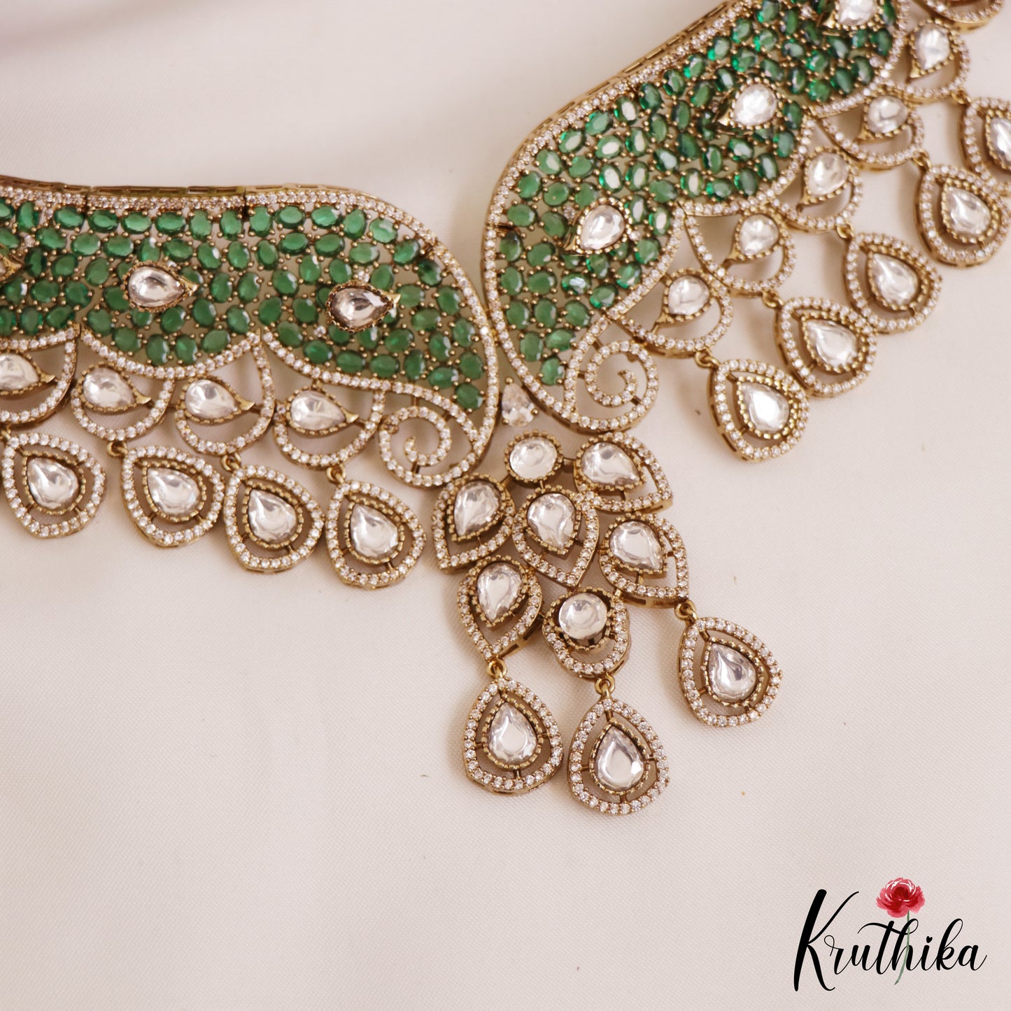 Stunning AD Teardrop Motifs Moissanite Necklace NC2785 (Available In 2 Colors)