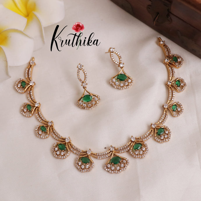 Simple American Diamond Drop Pendants Necklace Set NC1991 (Available in 2 Colours)