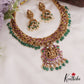 Grand Antique Nagas Lakshmi Necklace With Three Interchangeable Pendants And Green Bead Drops NC2730