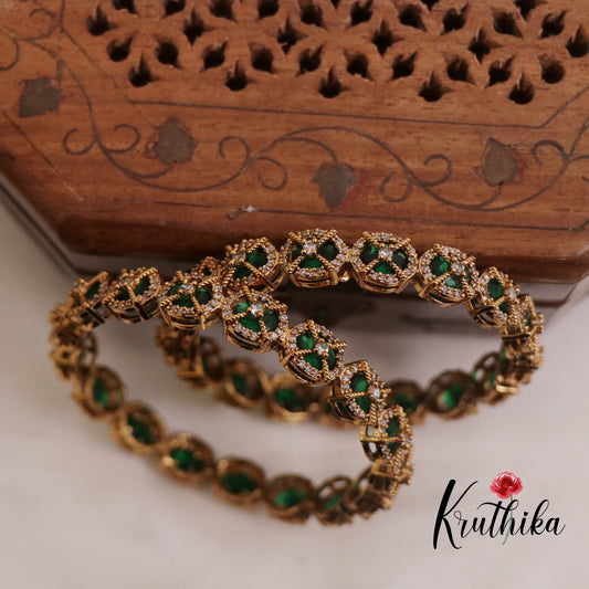 Simple Trendy CZ Victorian Floral Bangles B272 (Set of 2 Bangles)|(Available in 2 Colors)