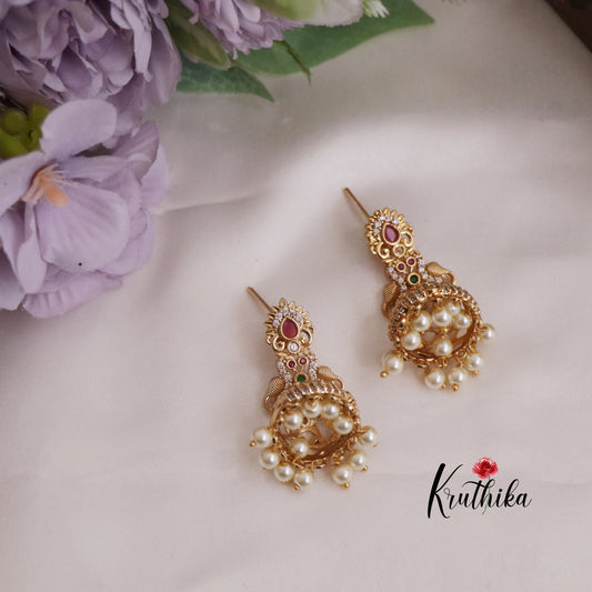 Trendy CZ Peacock Jhumka with Pearl Drops E708