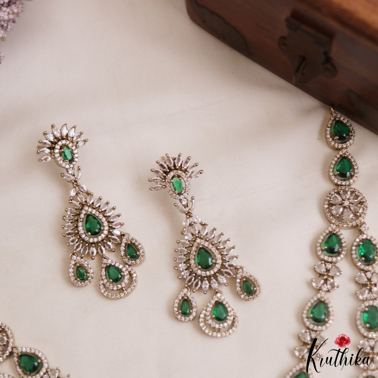 Premium Teardrop Motifs AD Victorian Necklace NC2968 (Available In 2 Colors)