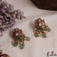 Trendy Lotus Motifs Jadau Necklace With Mint Green Beads LH2105