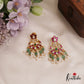 Stunning Floral Motifs Chandbali Jadau Earrings With Green Bead Drops E962