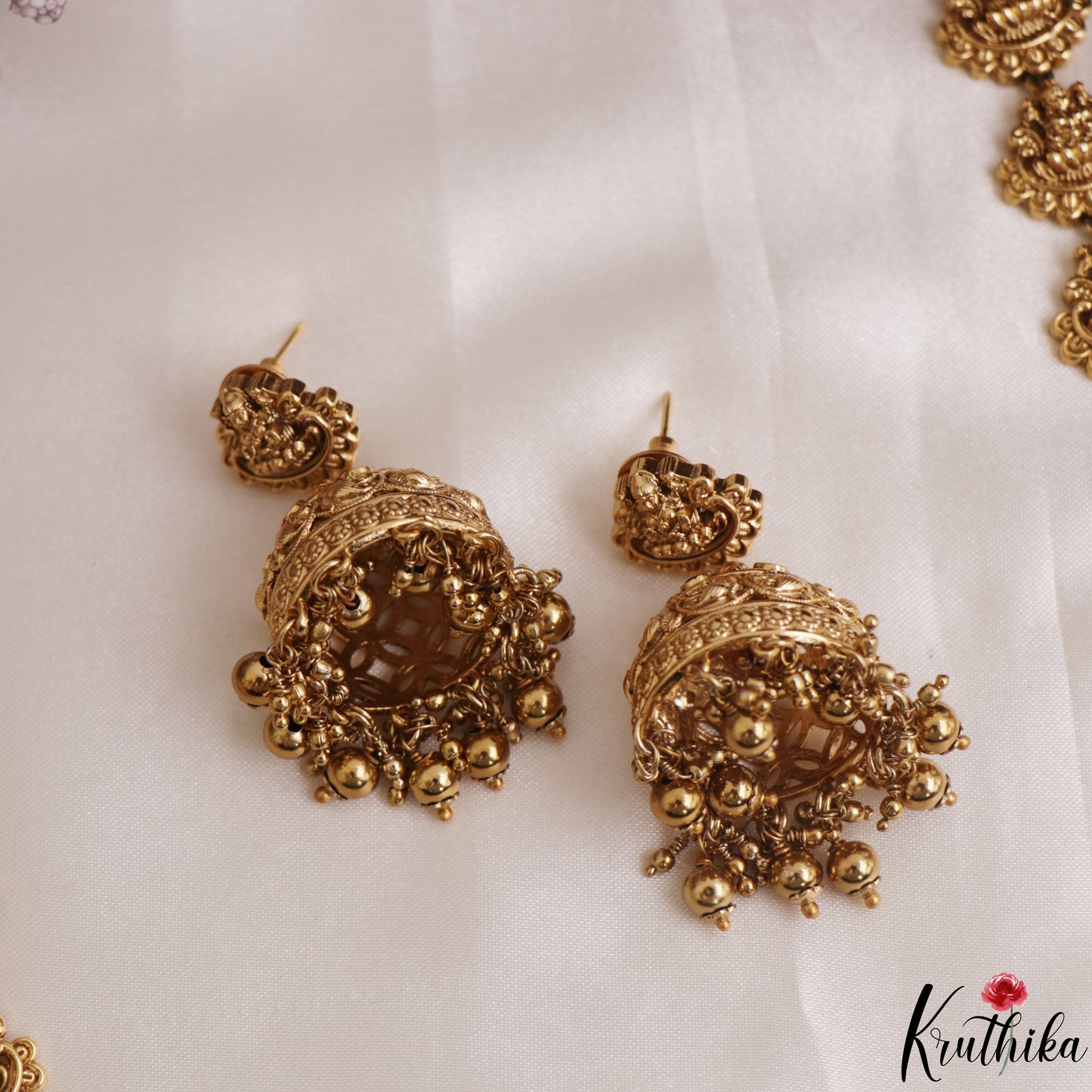 Premium Antique Nagas Lakshmi Peacock Motifs Jadau Haaram With Golden Bead Drops LH2150