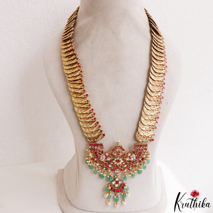 Grand Antique Peacock Lakshmi Coin Jadau Haaram-Cum-Hip Belt LH2209 (Avaialble In 2 Colors)