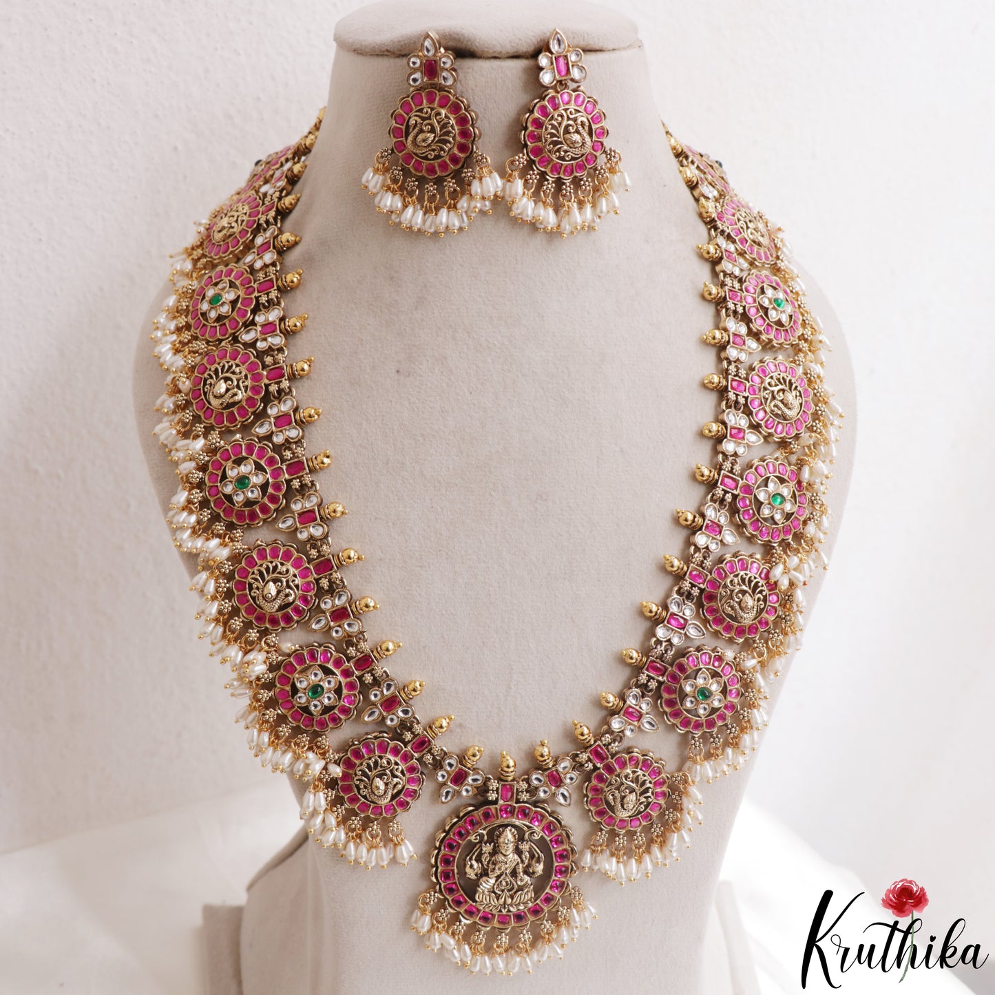 Royal Antique Lakshmi Bottu Jadau Haaram With Rice Pearl Drops LH2171