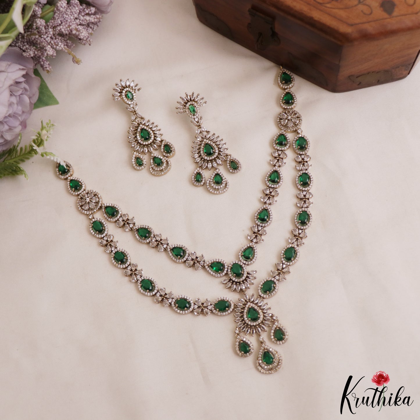 Premium Teardrop Motifs AD Victorian Necklace NC2968 (Available In 2 Colors)