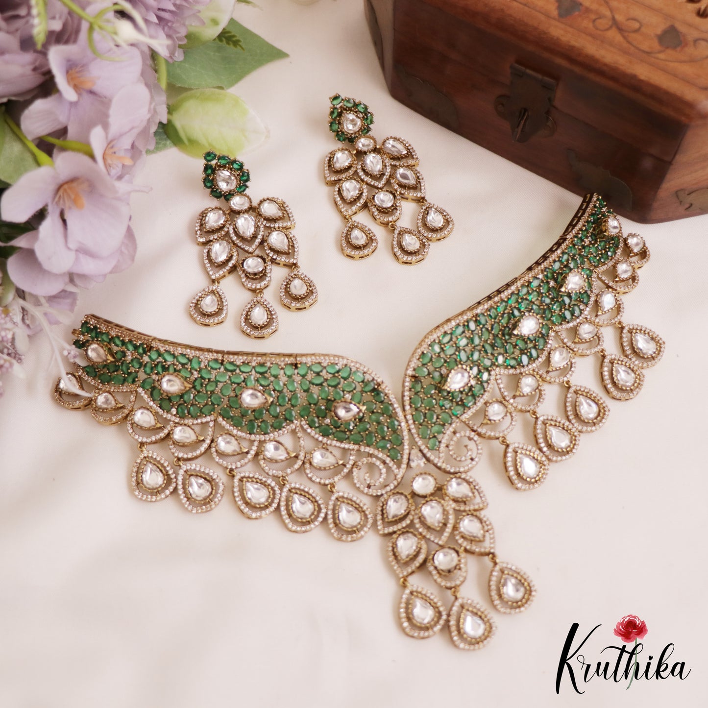 Stunning AD Teardrop Motifs Moissanite Necklace NC2785 (Available In 2 Colors)