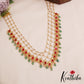 Elegant Teardrop Motifs Multi Strand Pearl Necklace With Green Bead Drops NC2859