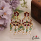 Stunning Floral Motifs Chandbali Jadau Earrings With Green Bead Drops E962