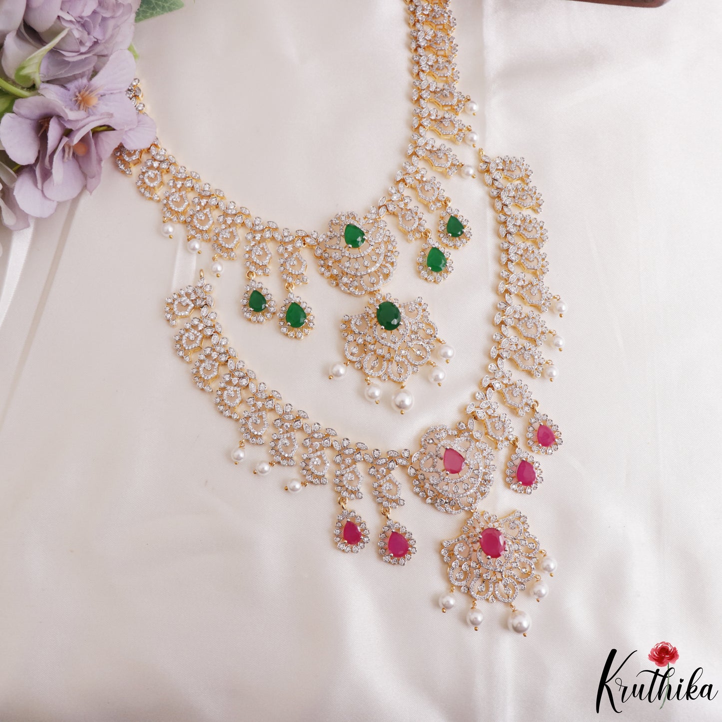 Trendy Teardrop Motifs CZ Victorian Necklace NC3267 (Available In 2 Colors)