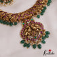 Grand Antique Nagas Lakshmi Necklace With Three Interchangeable Pendants And Green Bead Drops NC2730