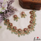Trendy Lotus Motifs Jadau Necklace With Mint Green Beads LH2105