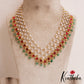 Elegant Teardrop Motifs Multi Strand Pearl Necklace With Green Bead Drops NC2859