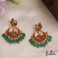 Premium Peacock Motifs Chandbali Jadau Earrings With Green Bead Drops E996