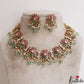 Trendy Lotus Motifs Jadau Necklace With Mint Green Beads LH2105
