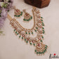 Gorgeous Floral Motifs Polki Victorian Jadau Haaram With Green Bead Drops LH2114