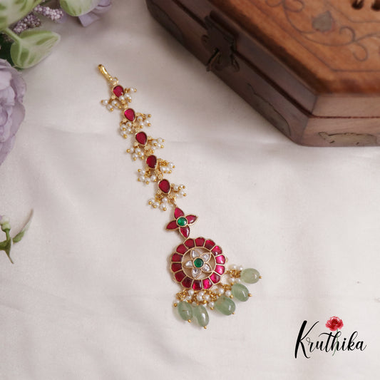 Gorgeous Jadau Maang Tikka with Pastel Green Beads 290