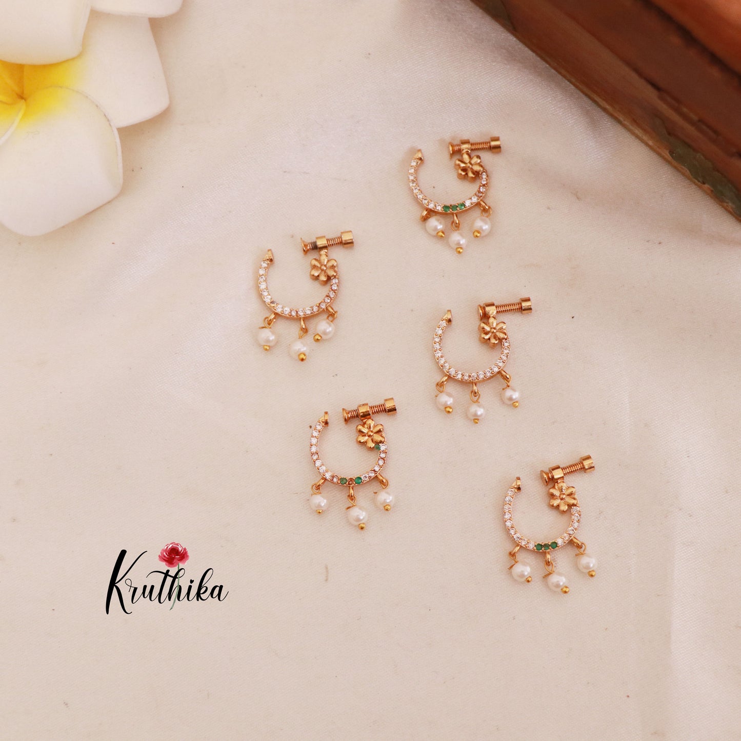 Gorgeous CZ pearl Nose rings/ Nathu/ Nath [ Assorted colors] N27