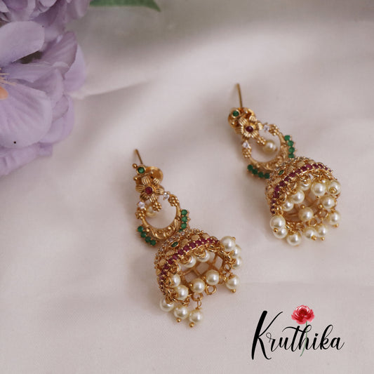 Beautiful CZ Multi Stone Pearls Jhumka E712