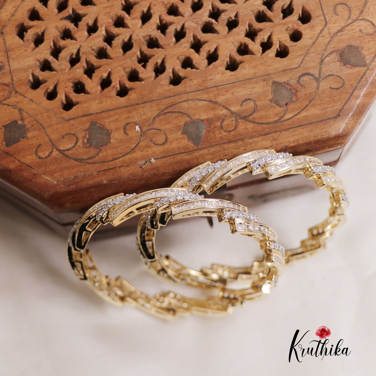 Elegant CZ Sparking Geometric Bangles B331 (Set Of 2 Bangles)