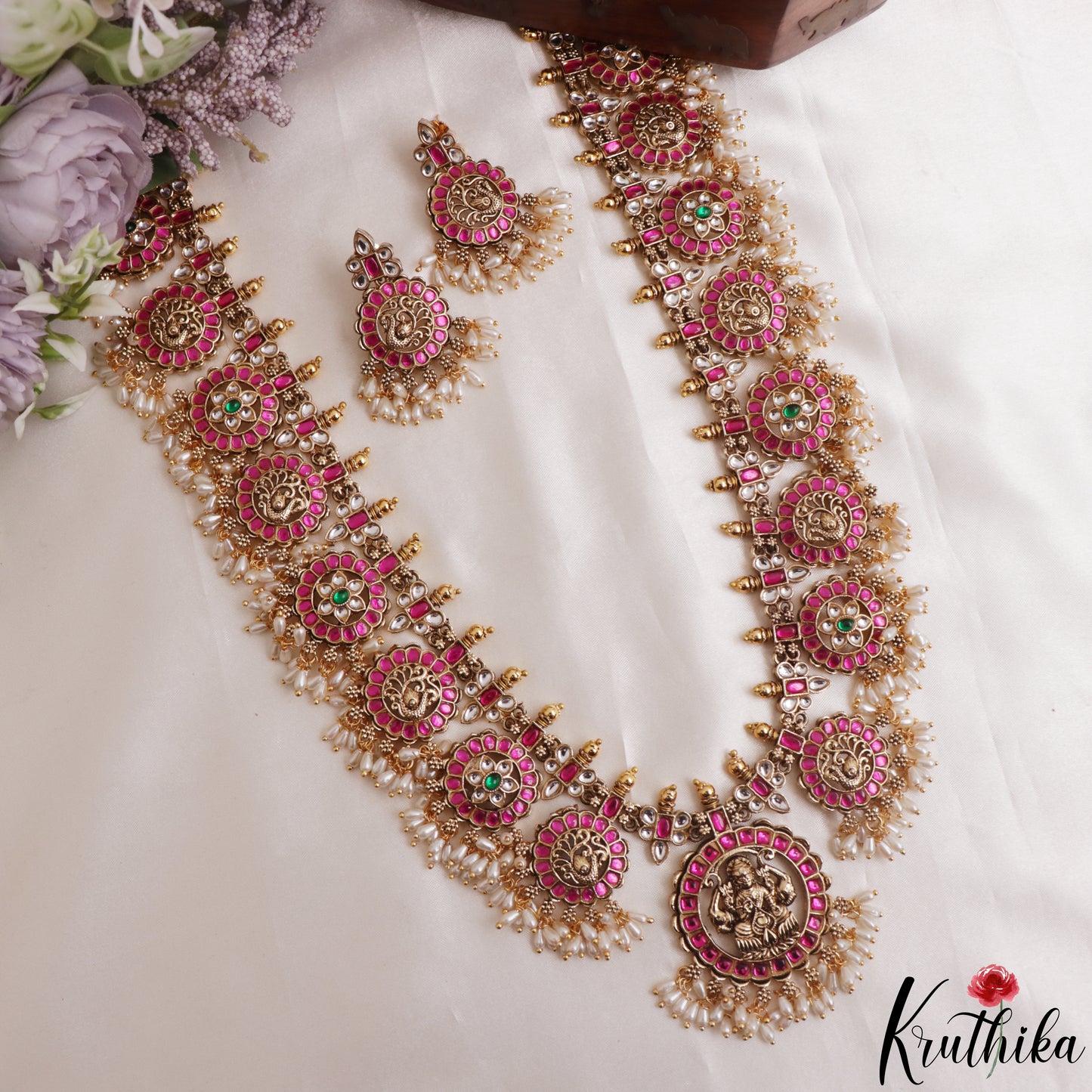 Royal Antique Lakshmi Bottu Jadau Haaram With Rice Pearl Drops LH2171