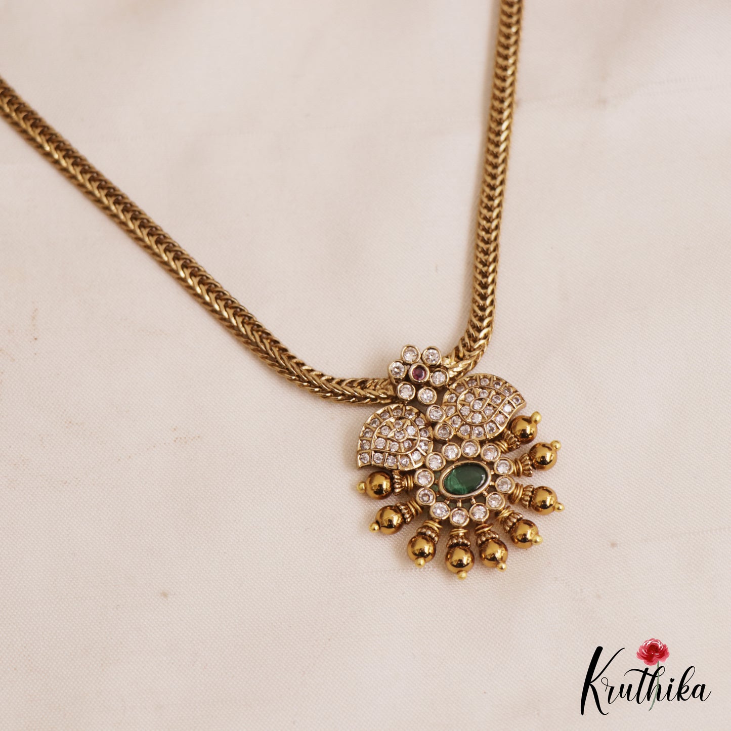 Classic Floral Mango Motifs AD Pendant Chain Set NC2876