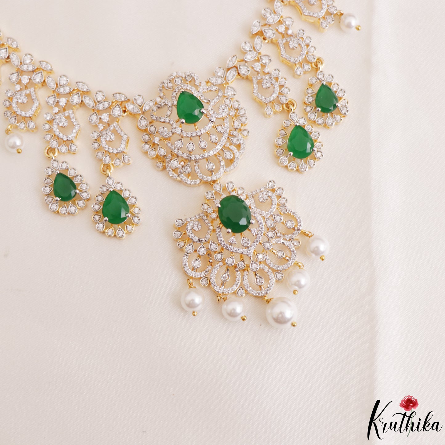 Trendy Teardrop Motifs CZ Victorian Necklace NC3267 (Available In 2 Colors)
