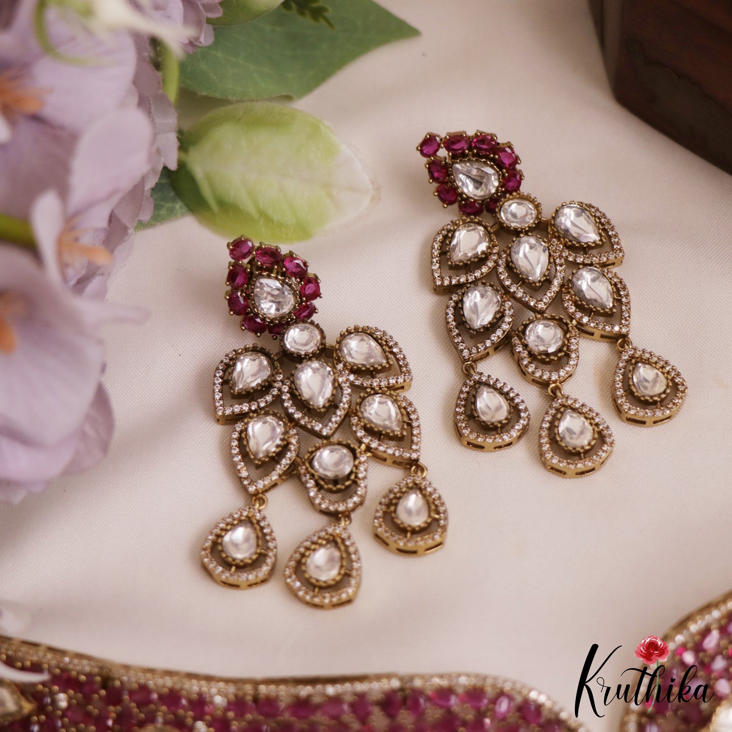 Stunning AD Teardrop Motifs Moissanite Necklace NC2785 (Available In 2 Colors)